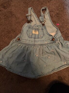 OshKosh B'gosh Light Blue Denim Floral Pinafore Overall Dress